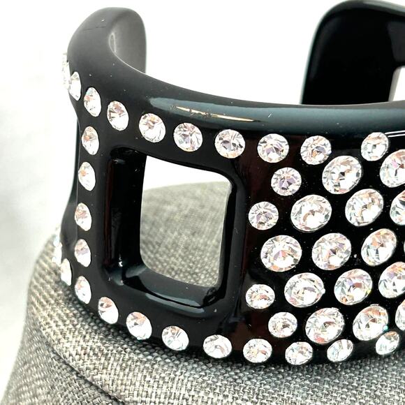 Reserved...NFS   Vintage Black Lucite Rhinestone Chunky Wide Cuff Bracelet - Picture 2 of 7